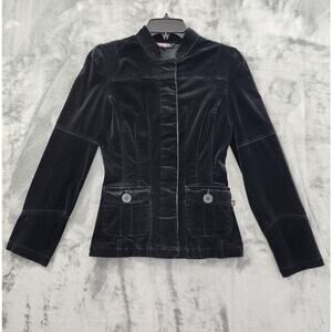 Vintage Bubblegum Velvet Structured Jacket Size S Black Stretch Hidden Button Up